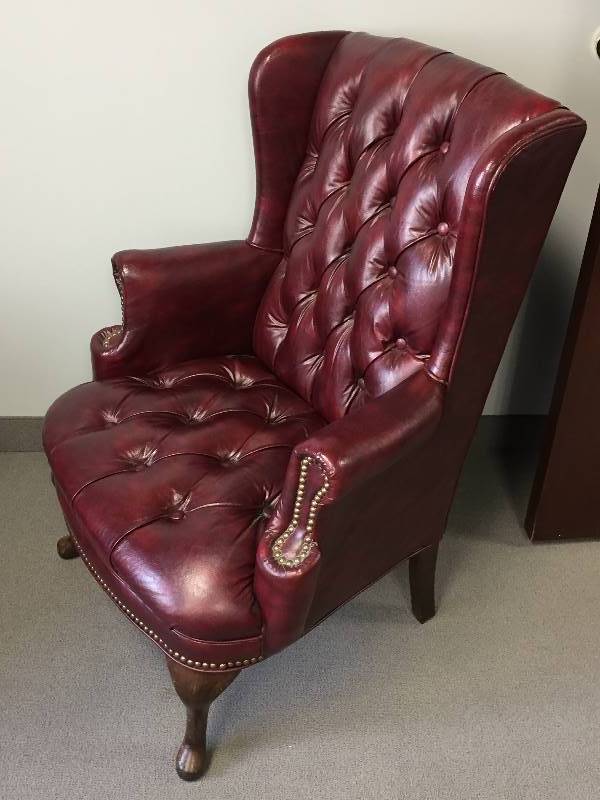 lot 12 image: Burgandy Wing Chair