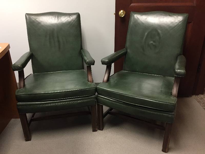 lot 34 image: Green Arm Chairs - Set of 2 - Alma Desk Co