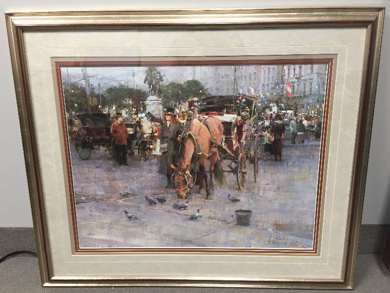 lot 110 image: Signed Numbered Framed Print Carraige in Front of the Plaza Hotel Richard Schmidt