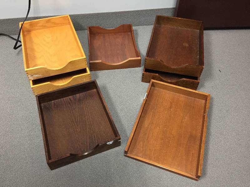 lot 123 image: Qty 7 Asst Wood Letter Sorting Trays