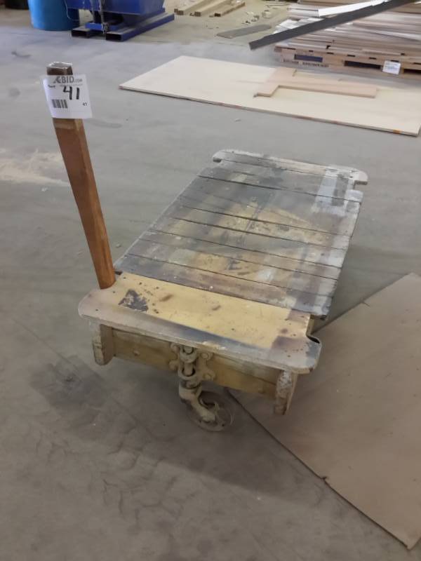 lot 41 image: Antique Railroad cart.. Appear to be NUTTING, but not all have markings..Hardware in excellent shape