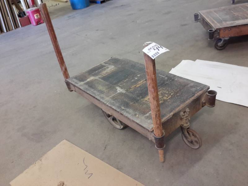 lot 44 image: Antique Railroad cart.. Appear to be NUTTING, but not all have markings..Hardware in excellent shape