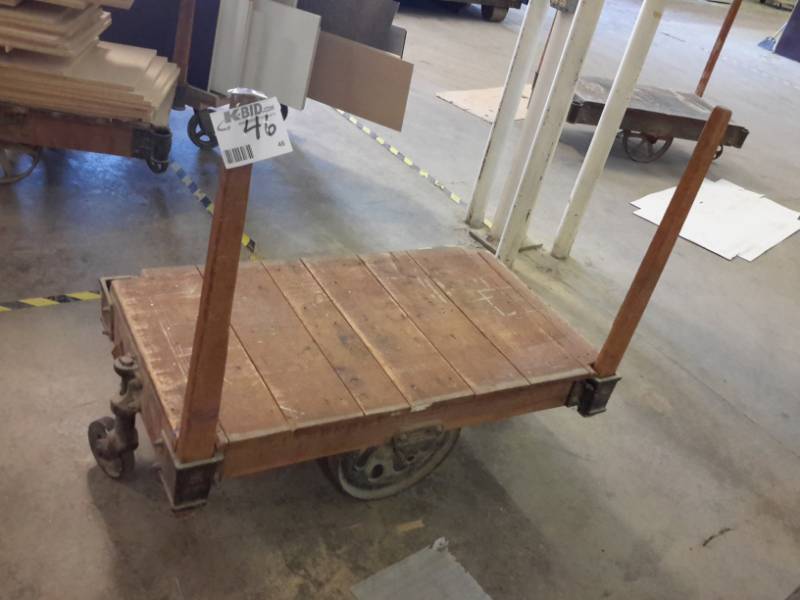 lot 46 image: Antique Railroad cart.. Appear to be NUTTING, but not all have markings..Hardware in excellent shape