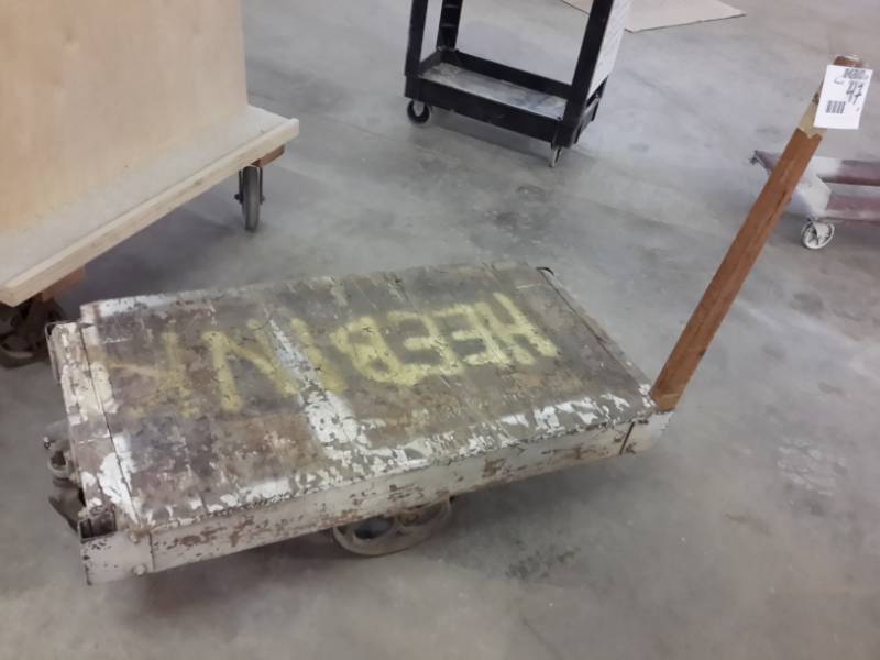 lot 47 image: Antique Railroad cart.. Appear to be NUTTING, but not all have markings..Hardware in excellent shape