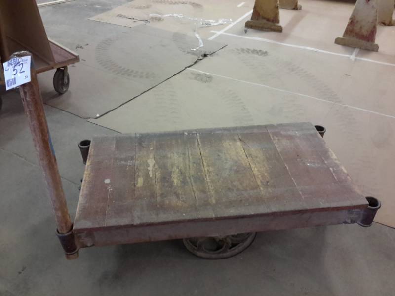 lot 52 image: Antique Railroad cart.. Appear to be NUTTING, but not all have markings..Hardware in excellent shape
