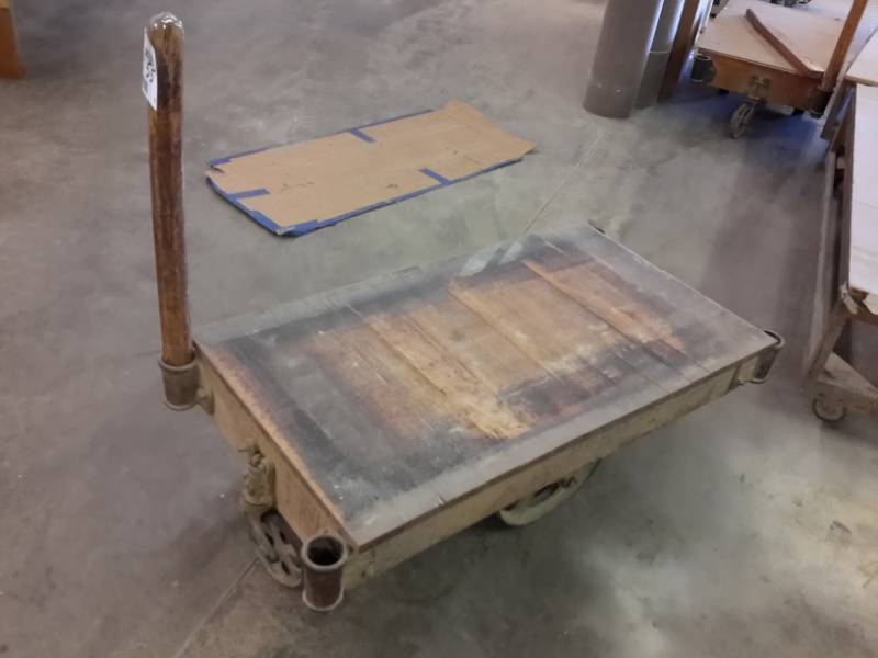 lot 55 image: Antique Railroad cart.. Appear to be NUTTING, but not all have markings..Hardware in excellent shape
