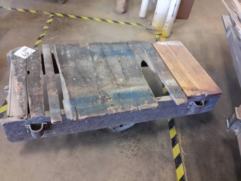 lot 59 image: Antique Railroad cart.. Appear to be NUTTING, but not all have markings..Hardware in excellent shape
