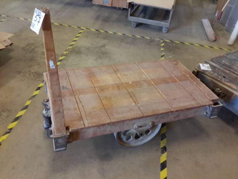 lot 57 image: Antique Railroad cart.. Appear to be NUTTING, but not all have markings..Hardware in excellent shape