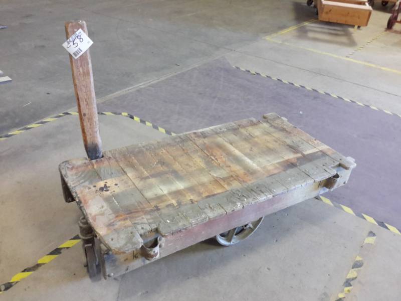 lot 58 image: Antique Railroad cart.. Appear to be NUTTING, but not all have markings..Hardware in excellent shape