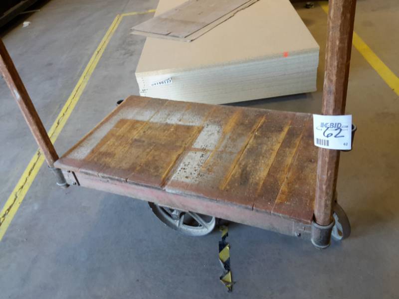 lot 62 image: Antique Railroad cart.. Appear to be NUTTING, but not all have markings..Hardware in excellent shape