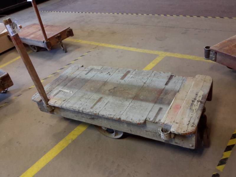 lot 69 image: Antique Railroad cart.. Appear to be NUTTING, but not all have markings..Hardware in excellent shape