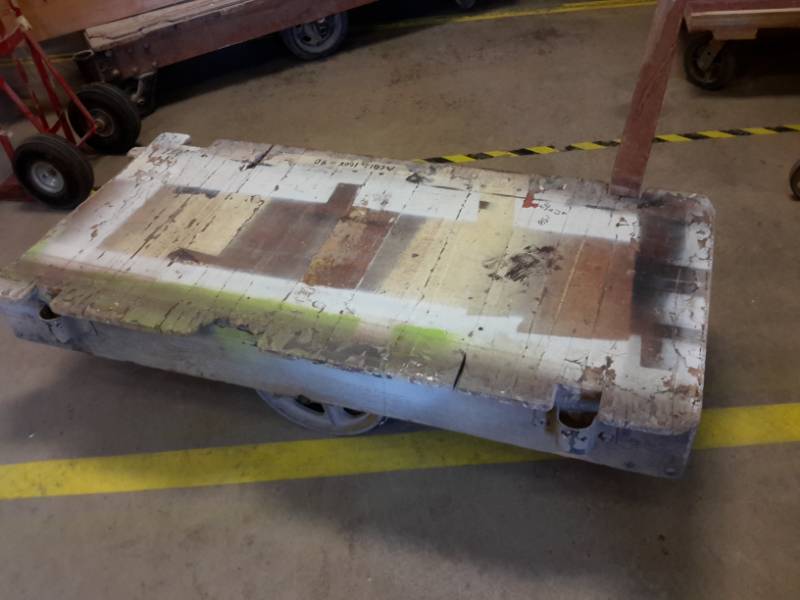 lot 64 image: Antique Railroad cart.. Appear to be NUTTING, but not all have markings..Hardware in excellent shape
