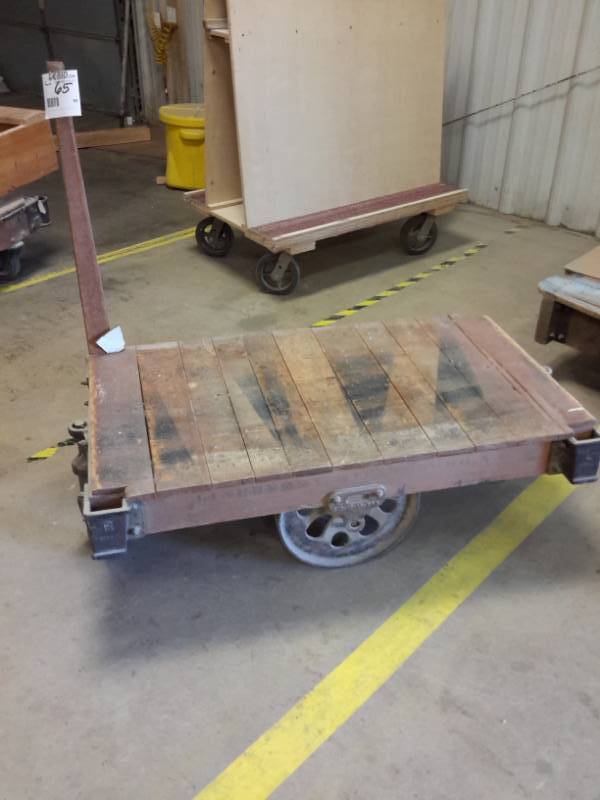 lot 65 image: Antique Railroad cart.. Appear to be NUTTING, but not all have markings..Hardware in excellent shape