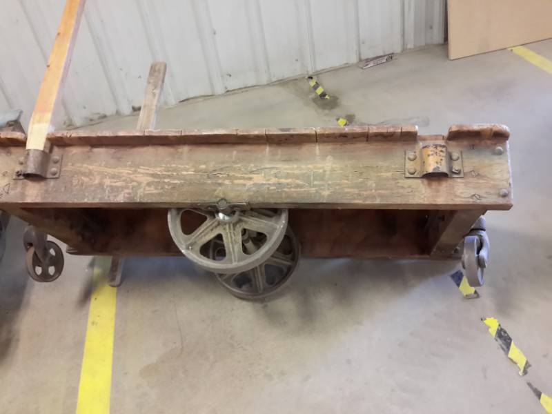 lot 67 image: Antique Railroad cart.. Appear to be NUTTING, but not all have markings..Hardware in excellent shape