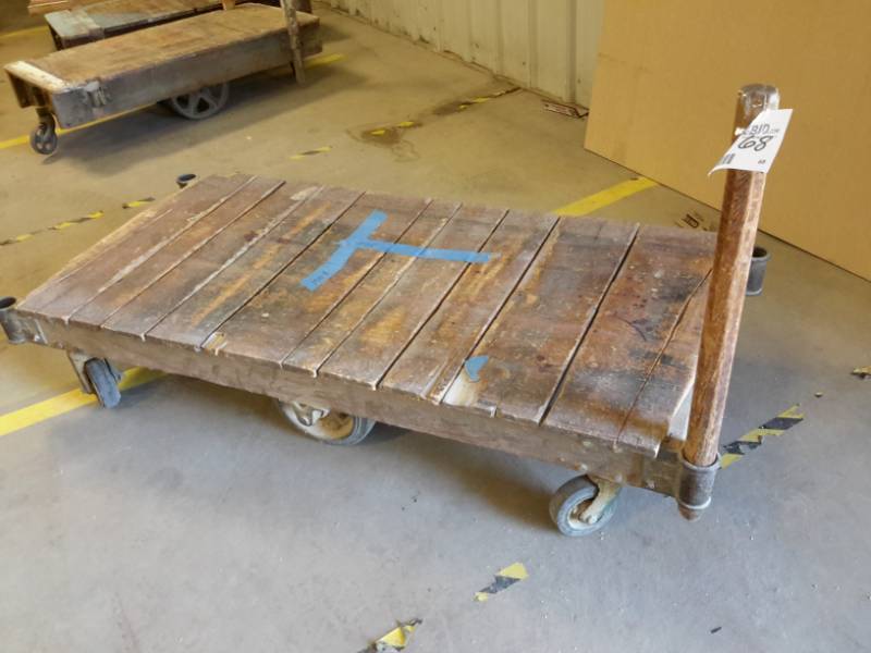 lot 68 image: Antique Railroad cart.. Appear to be NUTTING, but not all have markings..Hardware in excellent shape