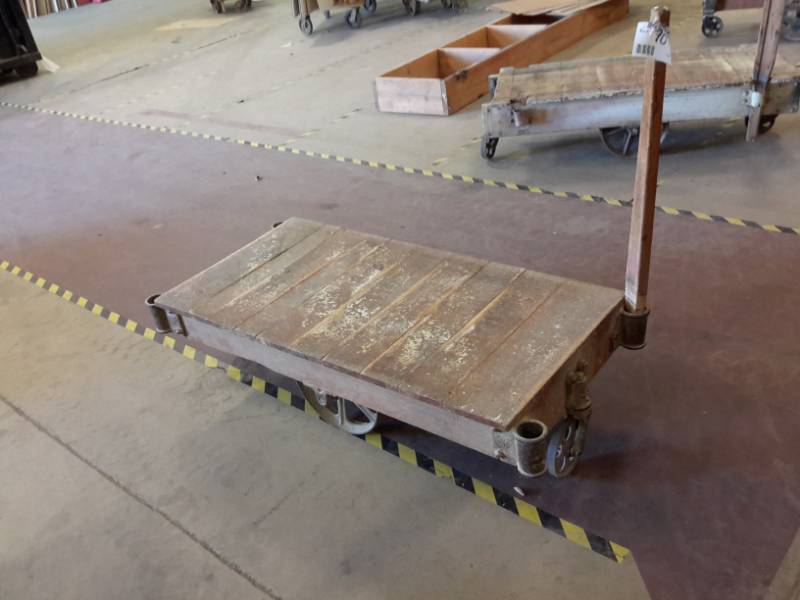 lot 70 image: Antique Railroad cart.. Appear to be NUTTING, but not all have markings..Hardware in excellent shape