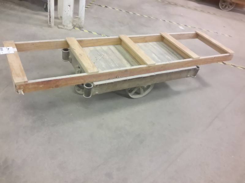 lot 338 image: Antique Railroad Cart.. No markings.. Possible Nutting, Lineberry or other.. Please inspect.. Large wood frame included if you want it