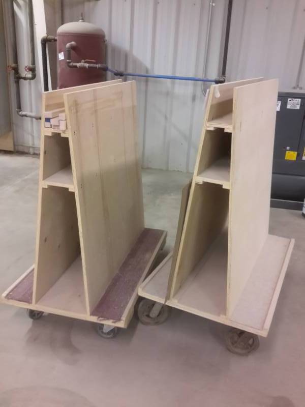 lot 359 image: 2, Wood Upright Rolling Carts.  Approx. 48in x 24in x 55 in h