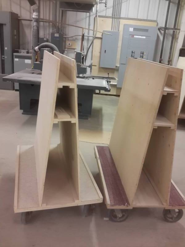 lot 361 image: 2, Wood Upright Rolling Carts.  Approx. 48in x 24in x 55 in h