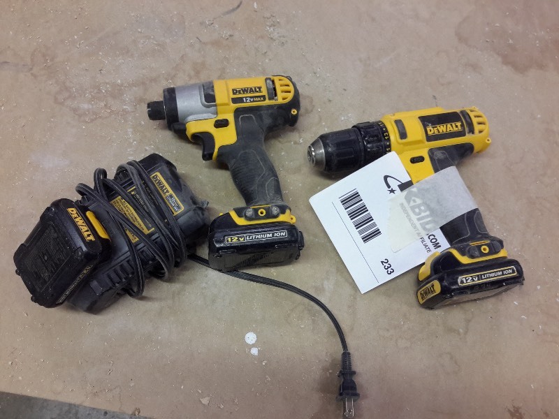 lot 233 image: DEWALT,DCD710 38 in Cordless DrillDriver DCF815 Cordless Impact and charger