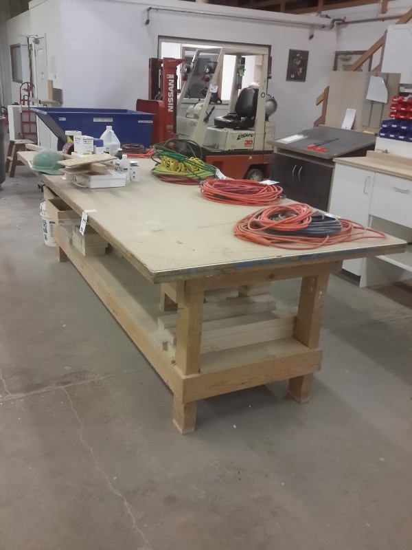 lot 481 image: Solid wood work table 49in w x 120ft x 36in h