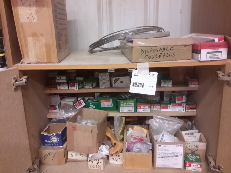 lot 444 image: Misc. Screws and other items in the cabinet as pictured