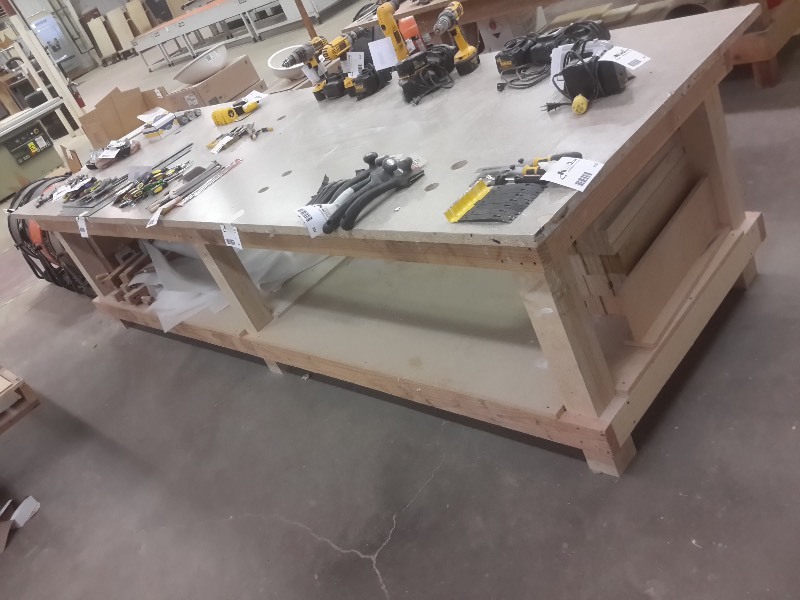 lot 508 image: Wood work bench.. Nothing on bench.. Dim 4ft x 12ft x 3ft h