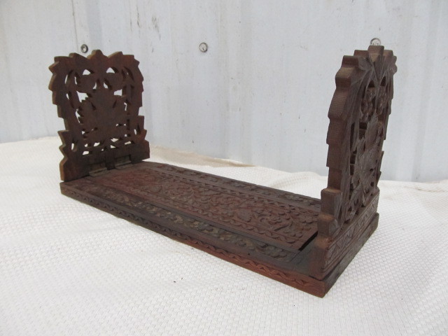 lot 19 image: Antique Carved Wood Folding Book Holder Stand