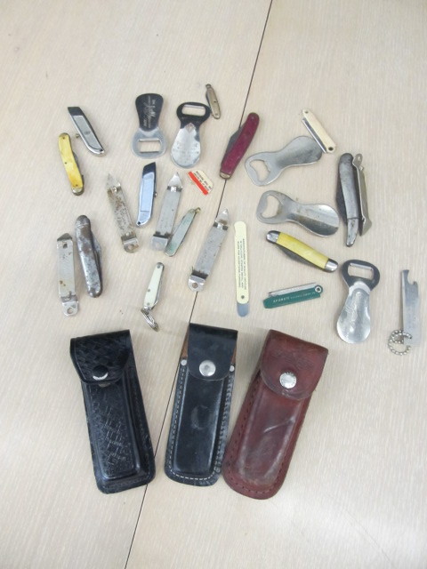 lot 47 image: Lot of Vintage Pocket Knives Bottle Openers etc