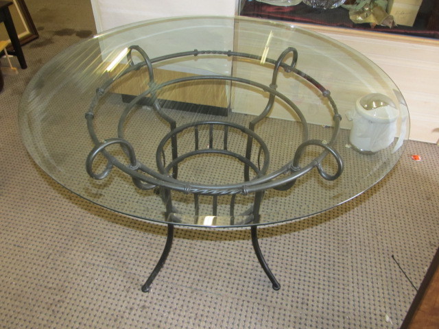 lot 95 image: Iron Glass Top Round Dining Table