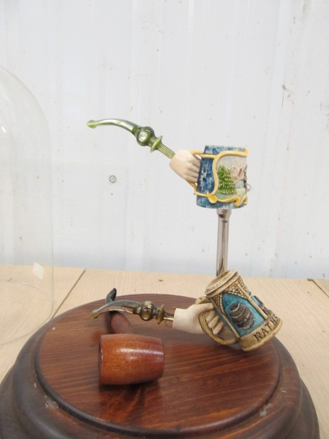 lot 125 image: Vintage Hand Carved & Decorated Pipes wDisplay Dome