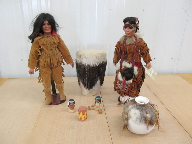 lot 177 image: Group of Native American Large Dolls & Decor