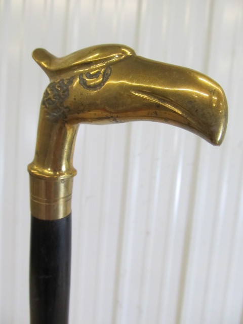 lot 213 image: Inlaid Brass Eagle Head CaneWalking Stick