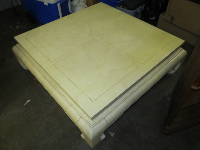 lot 53 image: Vintage Mid Century Henredon Company Coffee Table w Goatskin Finish