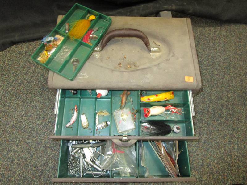 Old tackle box (metal) full of various old tackle