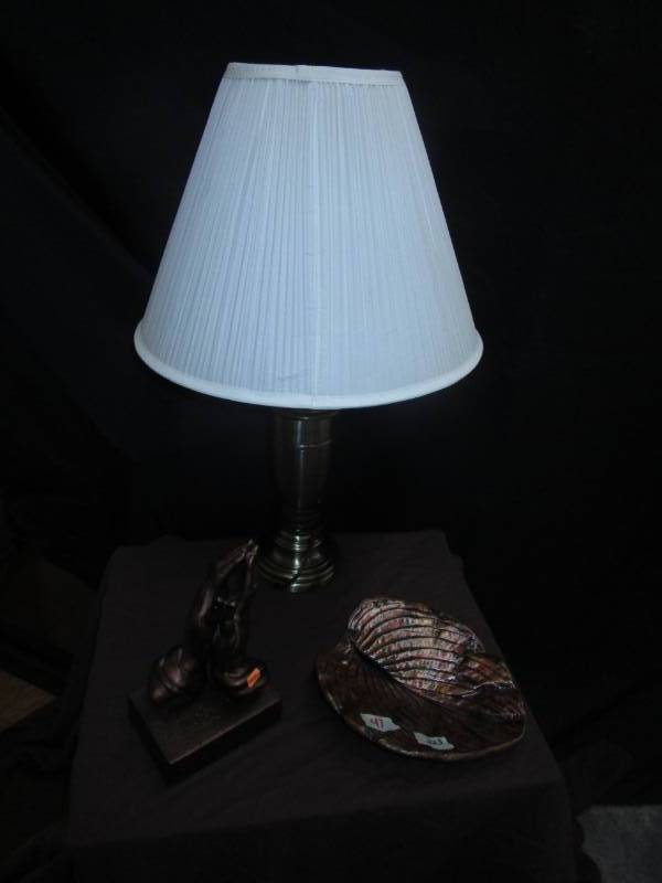Praying hands, Leaf Plate and Nice lamp with shade.