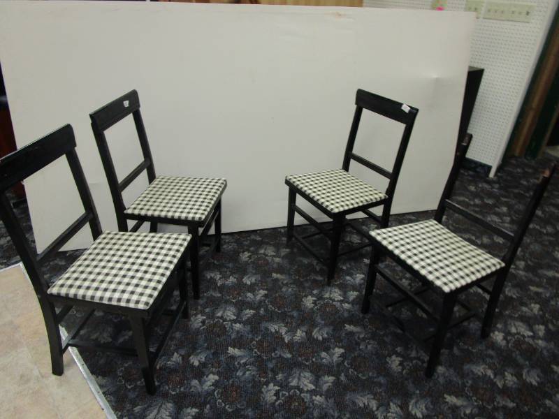4 Wood Chairs with padded seat (1 needs repair)