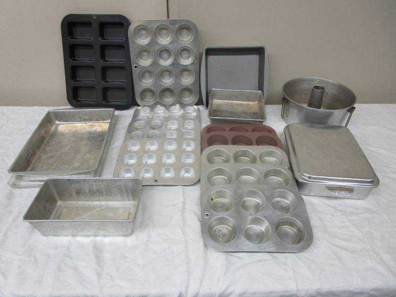Assortment of baking pansd, muffin pans, bread pans