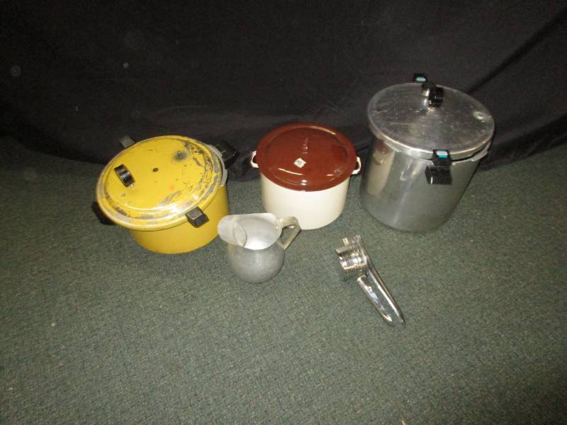 pressure cookers, enamel kettle and aluminum pitcher