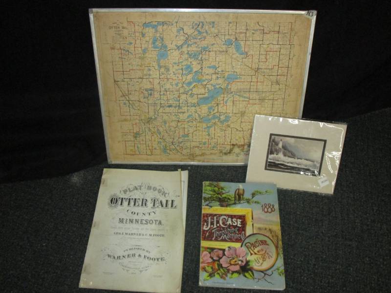map, platt book, case thrashing machine book