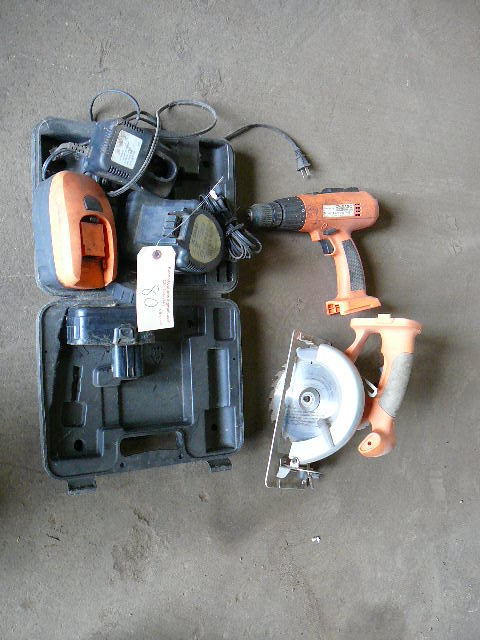 lot 80 image: Drill, Skill saw, Chargers, batteries