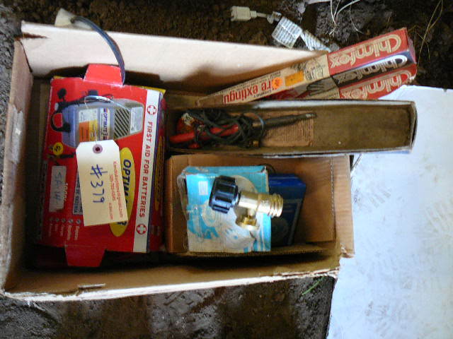lot 379 image: Sodering Iron, Fire Extinguisher, Battery Charger, Lamp Holders