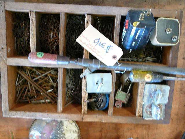 lot 396 image: Misc Nails, Screws, (2) 5 Volt Batteries, Hand Spray Pump