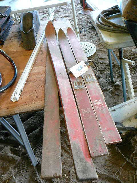 lot 398 image: Vintage Wooden Kids Skis