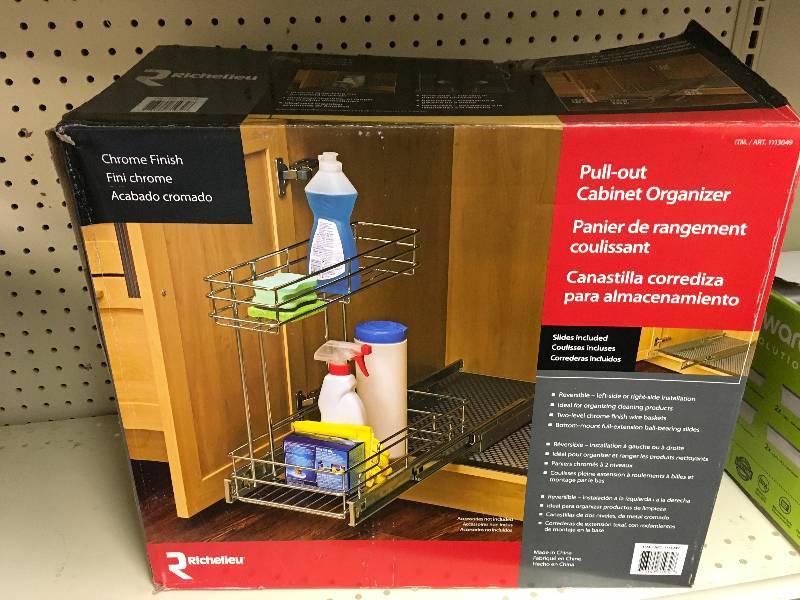 lot 90 image: Richelieu Pull-Out Cabinet Organizer, Retail $19.99