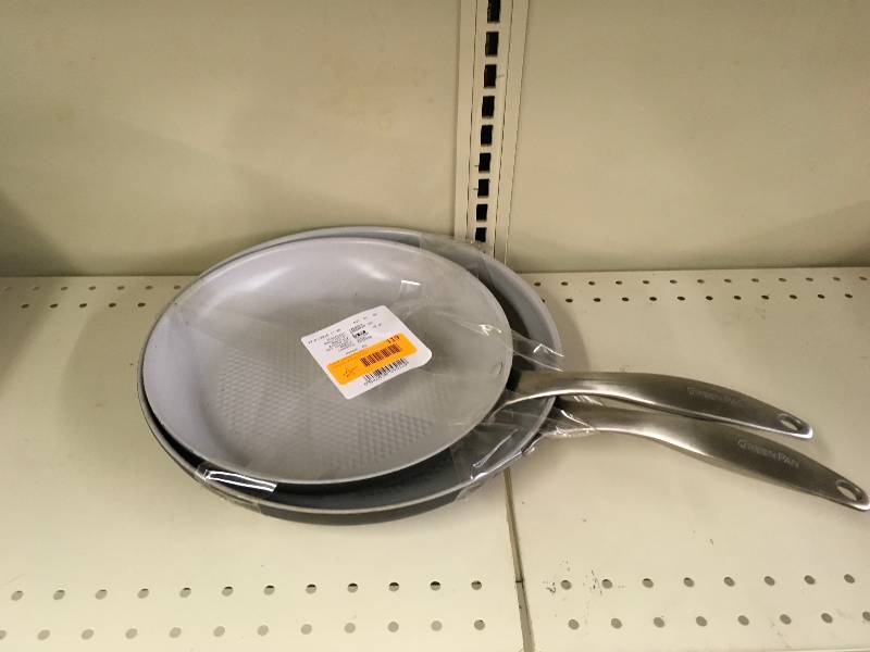 lot 119 image: Greenpan 2PC Fry Pan Set, Retail $39.99