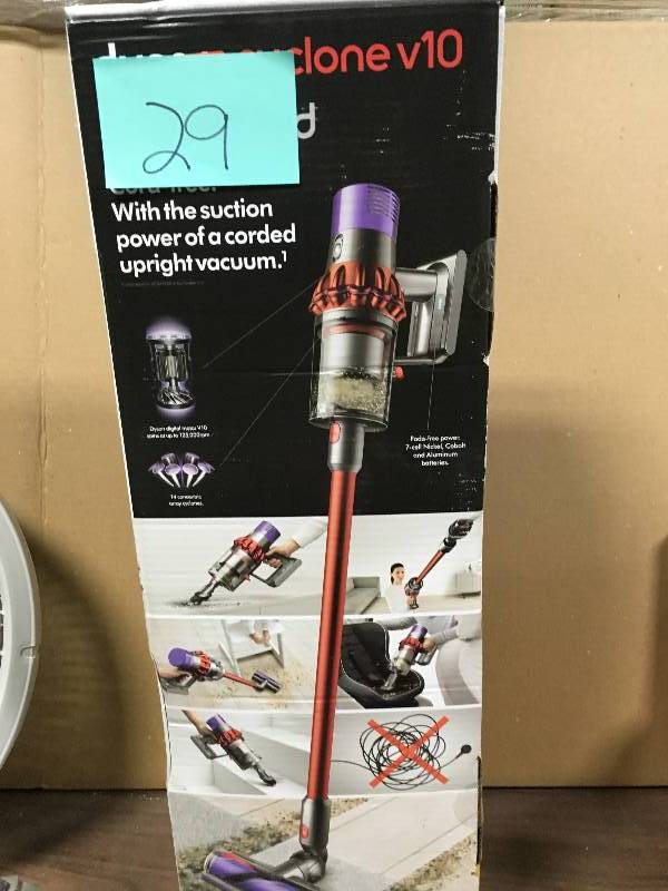 lot 29 image: Dyson - Cyclone V10 Motorhead Cord-Free Vacuum - IronSprayed RedRed in good conditions