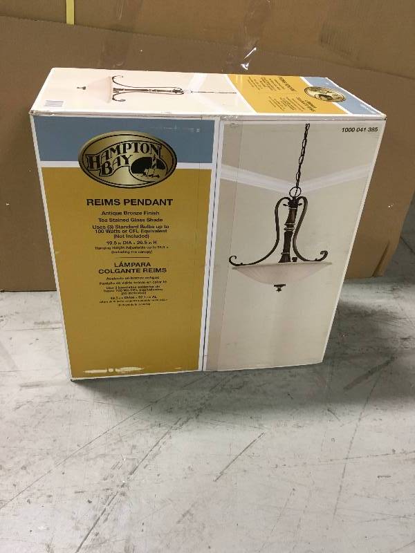 lot 44 image: Hampton Bay 1000041385 Reims Pendant Light Antique Bronze Finish new
