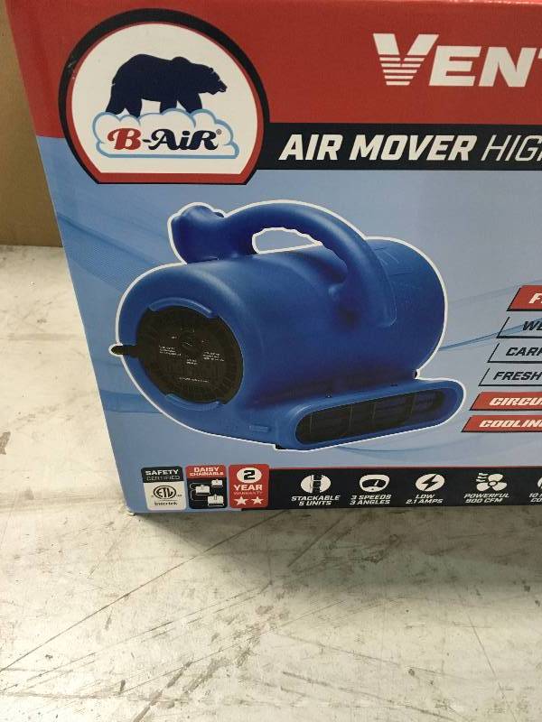 lot 49 image: B-Air VP-25 BLUE 14 HP 900 CFM 9 in. Air Mover Carpet Dryer Floor Fan for Home in working conditions