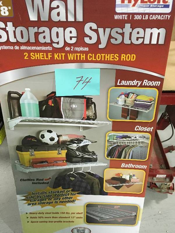 lot 74 image: HyLoft 00777 Wall Shelves with Clothing Rod (2-Pack) in good conditions